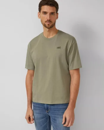 Tricou barbati, din jerseu gros de bumbac, Modern fit, Verde masliniu