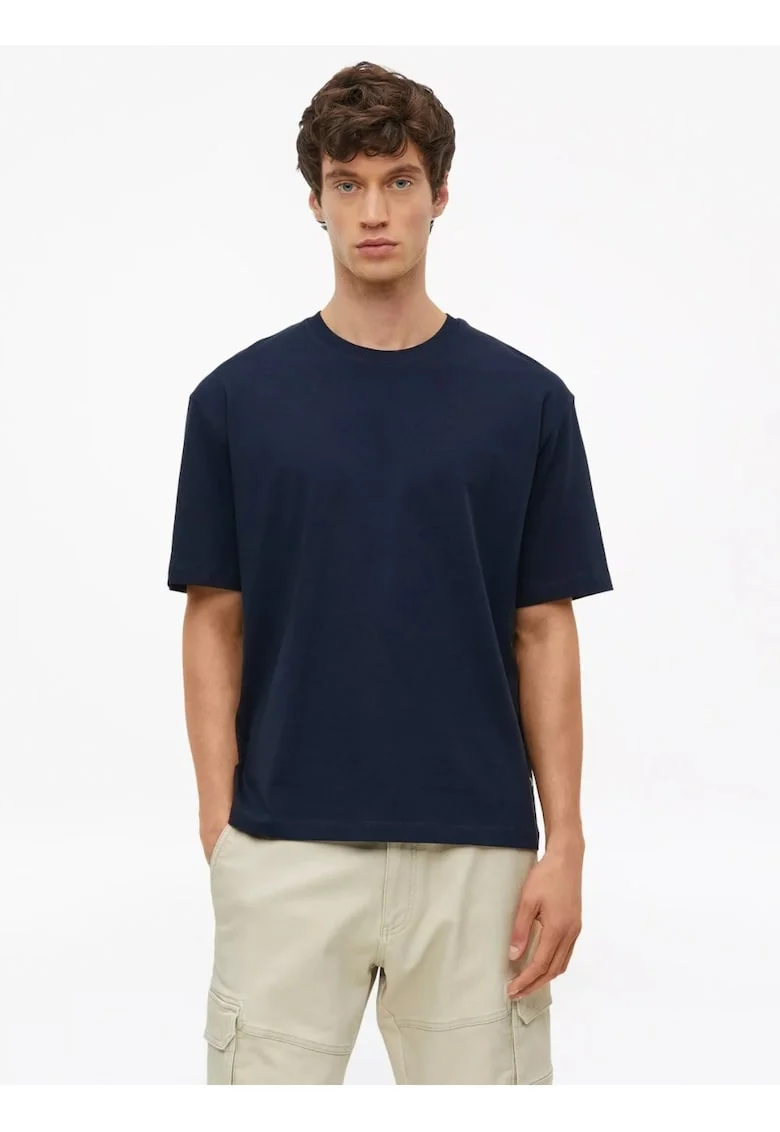 Tricou barbati la baza gatului, din jerseu gros de bumbac, Modern fit, Bleumarin inchis