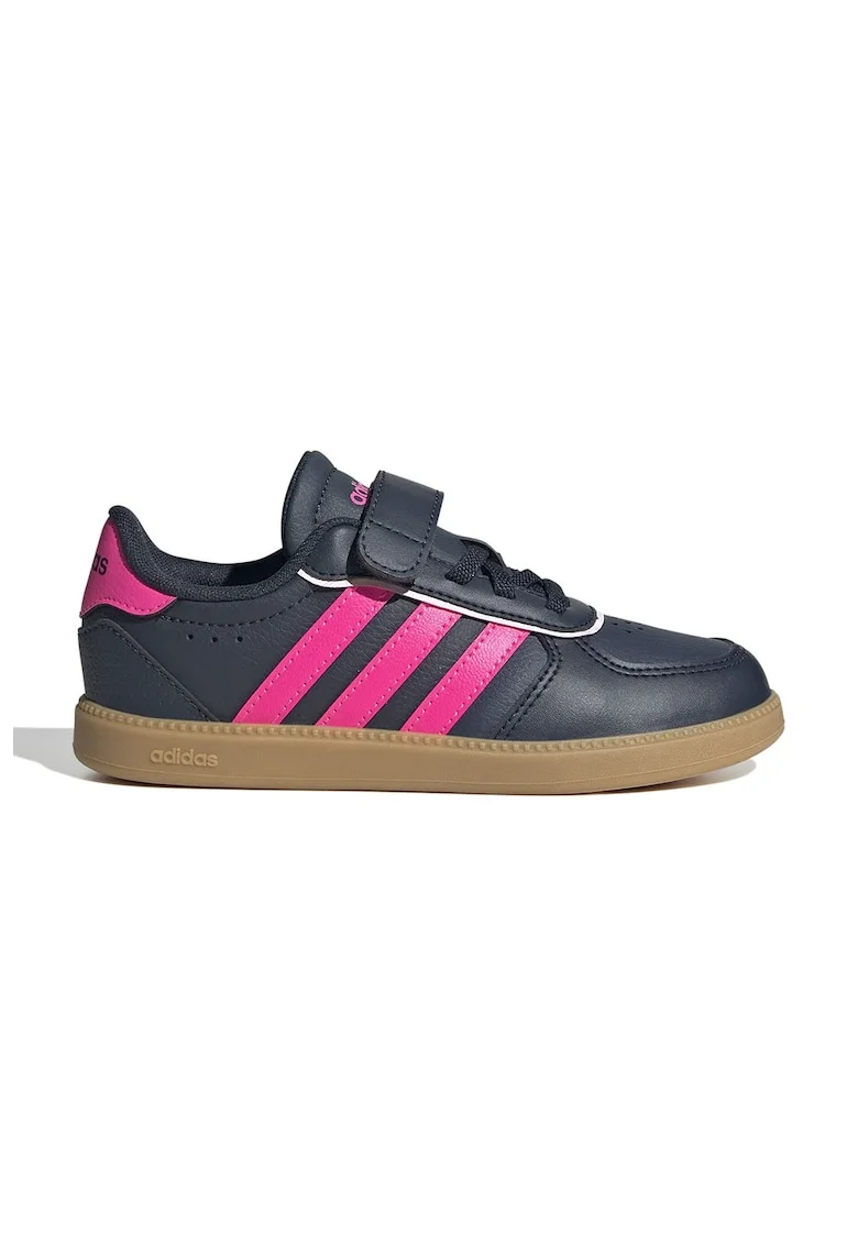 Pantofi sport de piele ecologica cu velcro, Roz deschis/Bleumarin