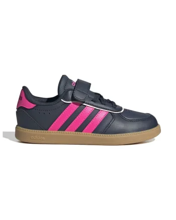 Pantofi sport de piele ecologica cu velcro, Roz deschis/Bleumarin