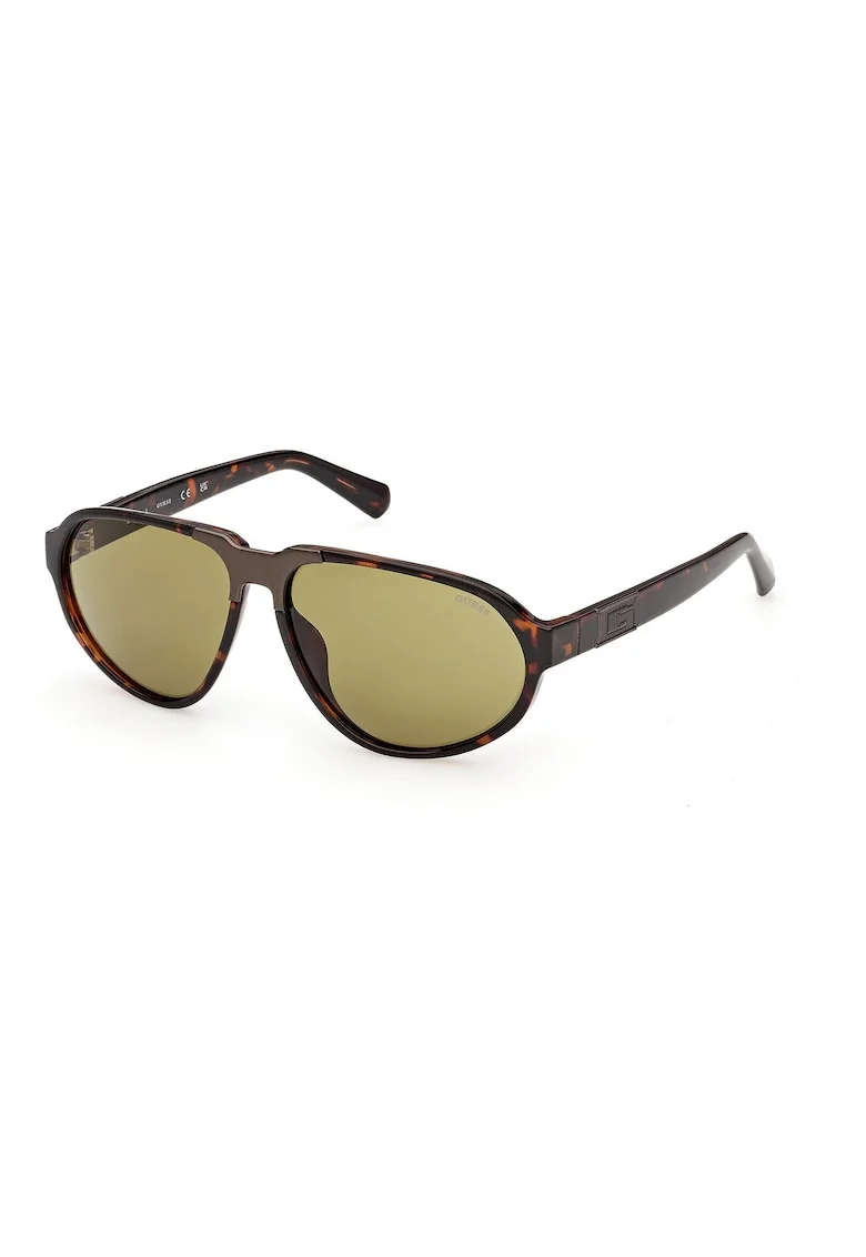 Ochelari de soare bărbați  aviator, plastic havana închis, lentile verzi, 59x13x140mm