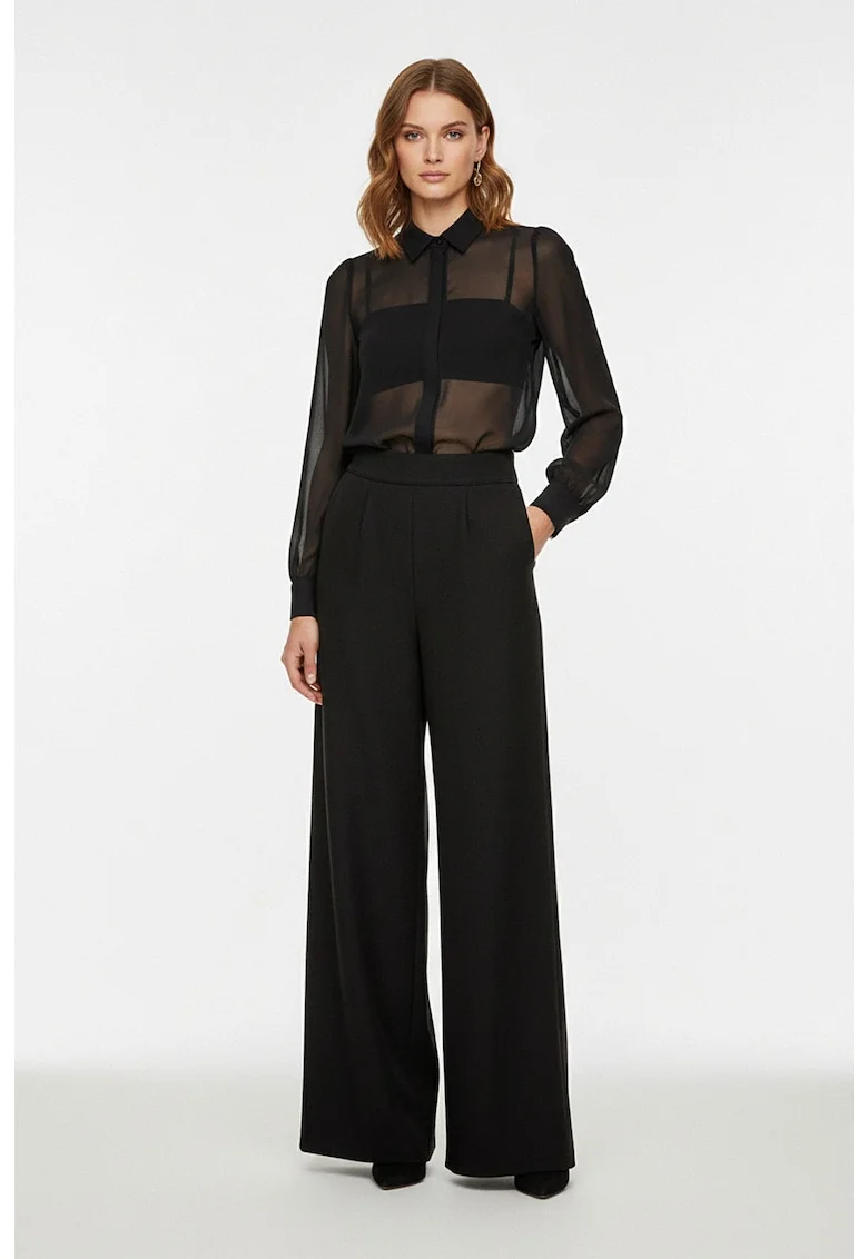 Pantaloni din lana cu croiala larga, Negru