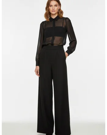 Pantaloni din lana cu croiala larga, Negru
