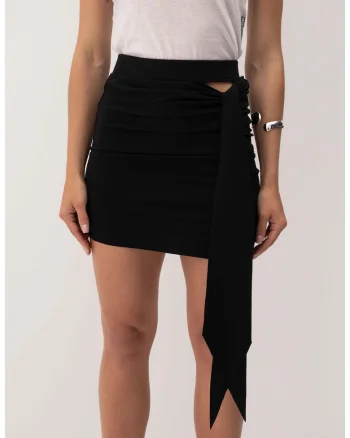 Fusta mini cu detaliu cu panglica Lace, Negru