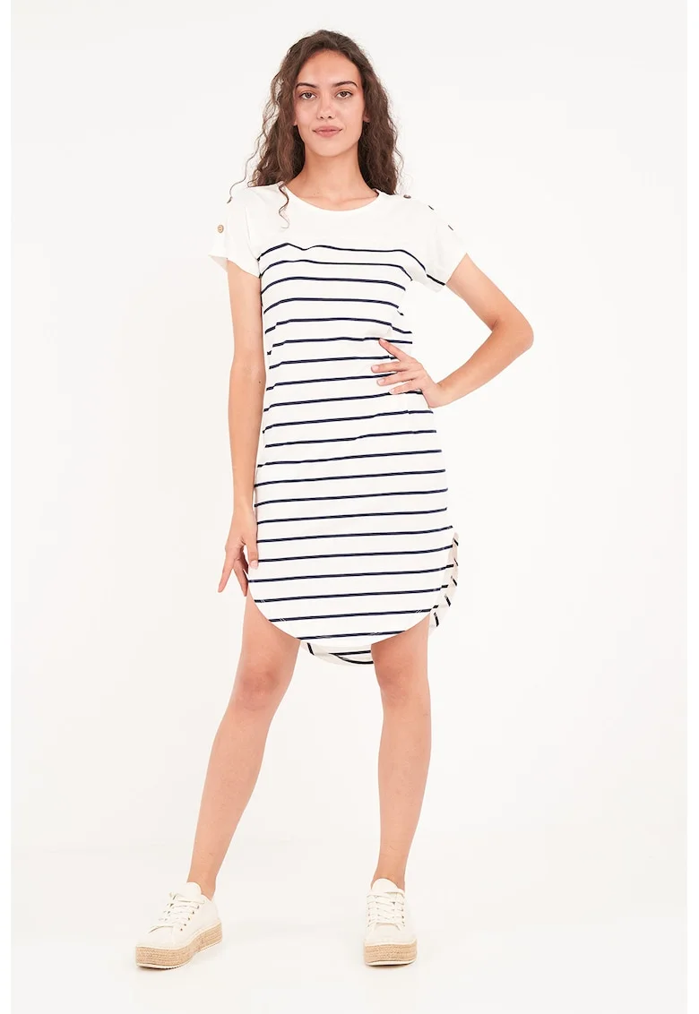 Rochie mini cu decolteu rotund, Alb/Bleumarin