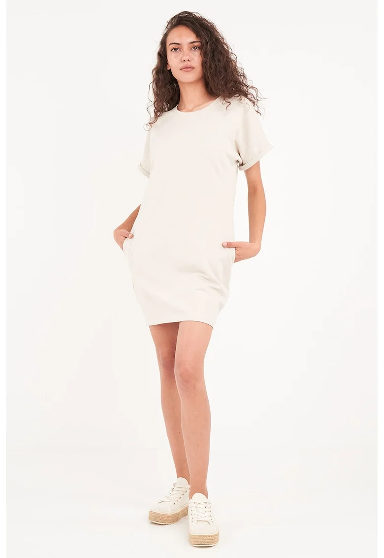 Rochie-tricou mini cu buzunare laterale, Bej deschis