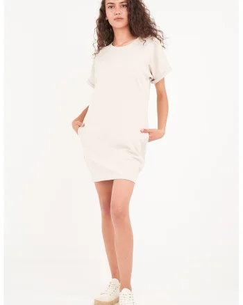 Rochie-tricou mini cu buzunare laterale, Bej deschis