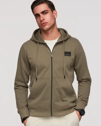 Bluza cu gluga, cu fermoar, din material moale, stil modern, Verde masliniu