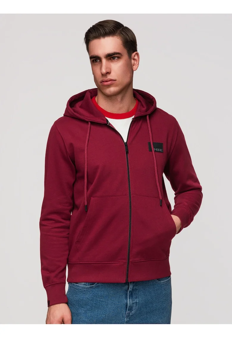 Bluza cu gluga, cu fermoar, din material moale, stil modern, Rosu