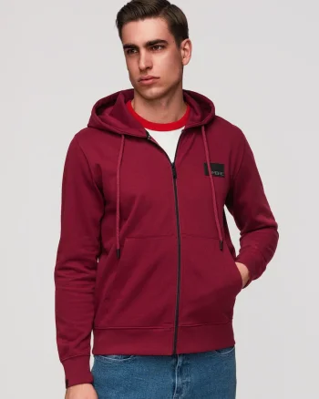 Bluza cu gluga, cu fermoar, din material moale, stil modern, Rosu