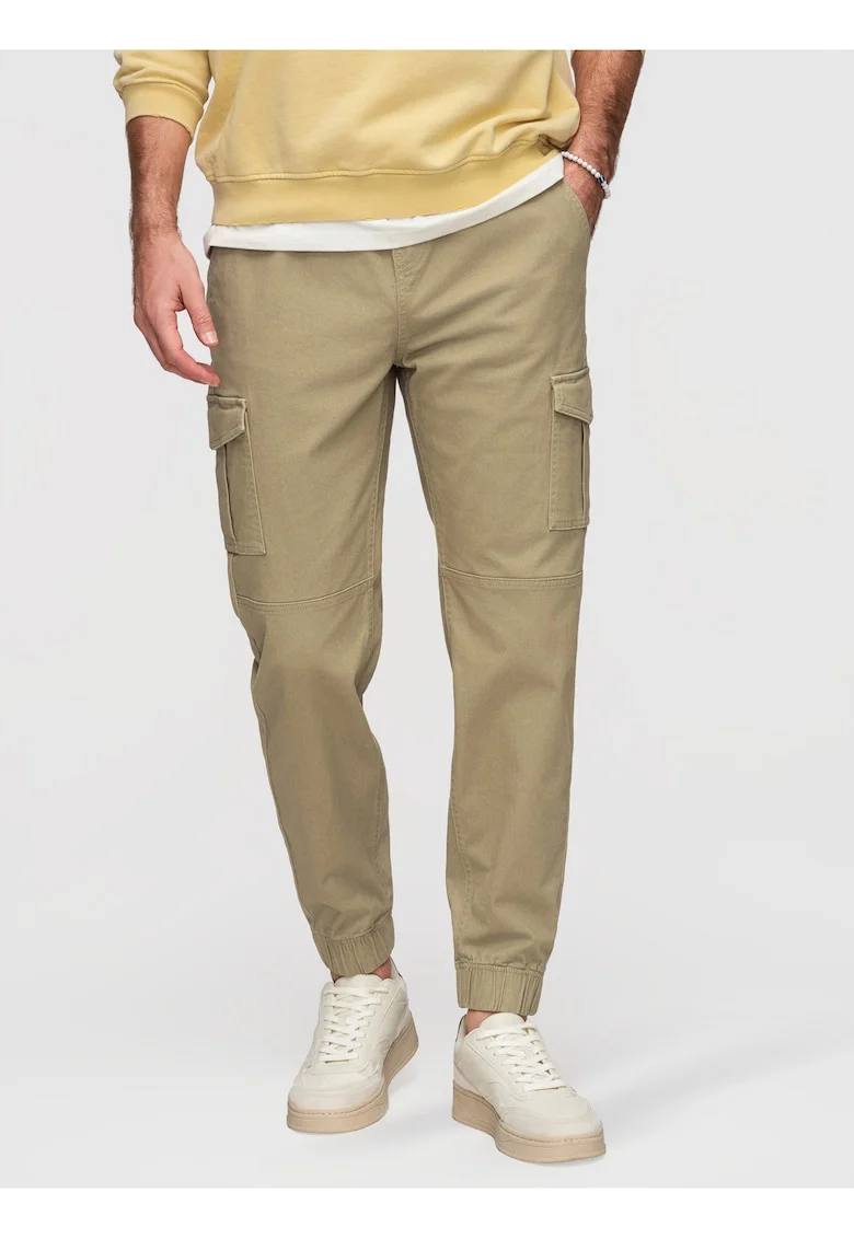 Pantaloni joggers cu buzunare cargo si material elastic, Verde masliniu