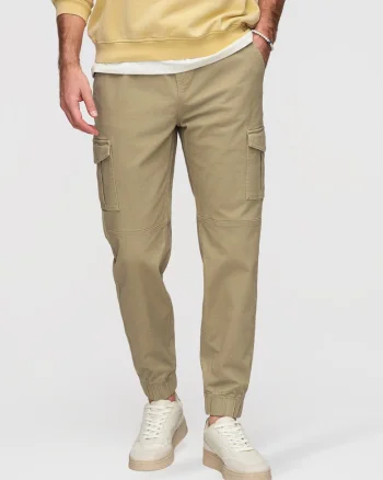 Pantaloni joggers cu buzunare cargo si material elastic, Verde masliniu