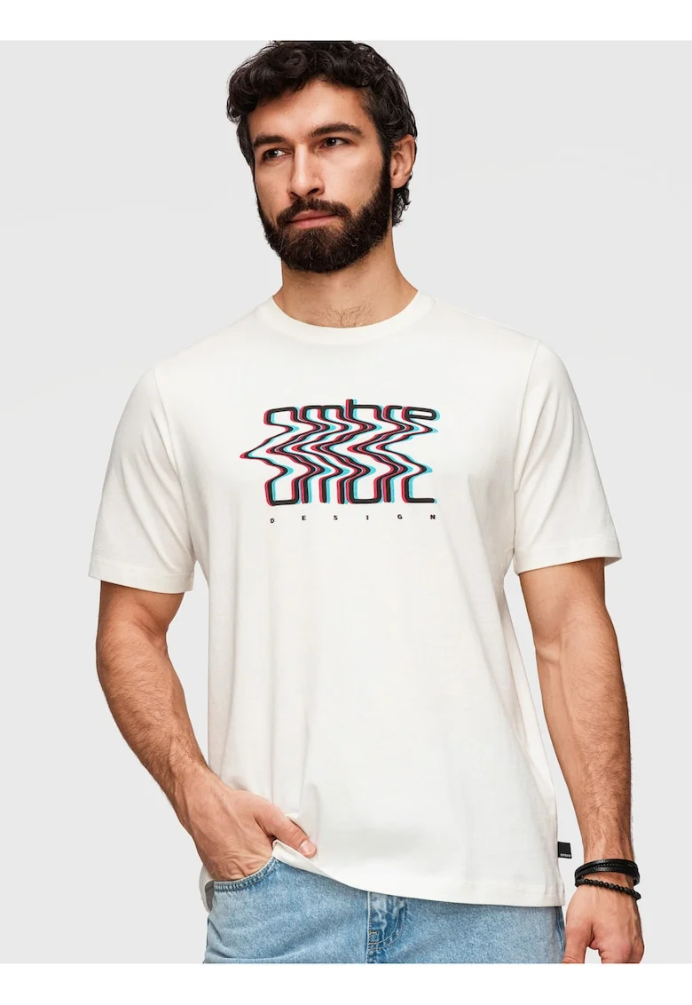 tricou barbati cu print 100% bumbac si croiala regular fit, Alb