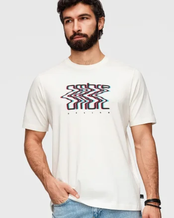 tricou barbati cu print 100% bumbac si croiala regular fit, Alb