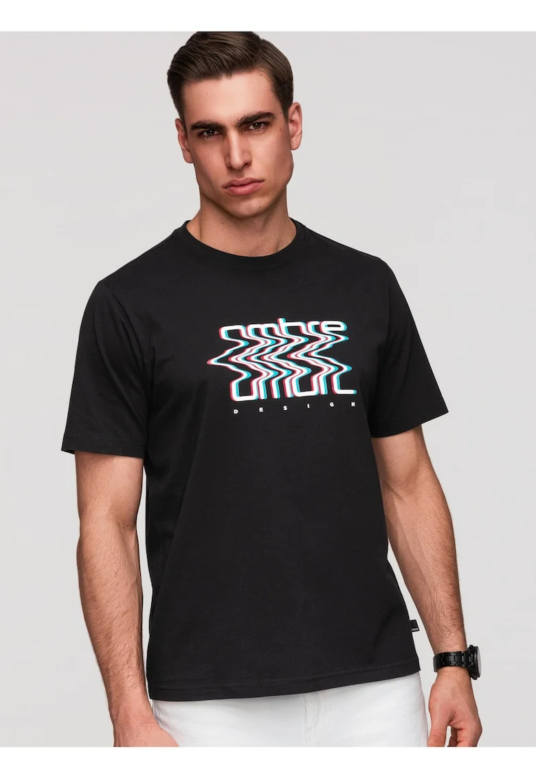 tricou barbati cu print 100% bumbac si croiala regular fit, Negru
