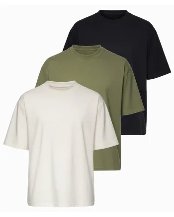 Tricou barbati cu croiala loose fit din jersey elastic, Negru/Kaki/Alb murdar