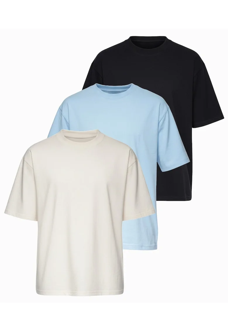 Tricou barbati cu croiala loose fit din jersey elastic, Negru/Alb murdar/Albastru deschis