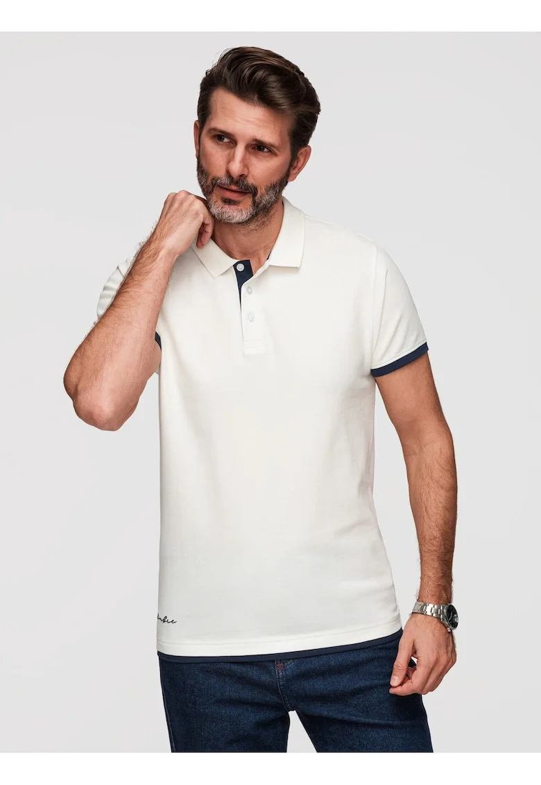 Tricou polo cu detalii contrastante din bumbac piqué, Alb