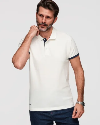Tricou polo cu detalii contrastante din bumbac piqué, Alb