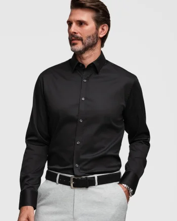 Camasa slim fit din material satinat cu detalii elegante, Negru