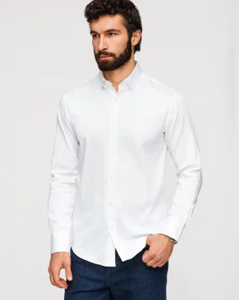 Camasa slim fit din material satinat cu detalii elegante, Alb