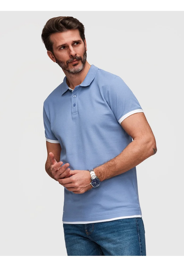 Tricou polo cu detalii contrastante din bumbac piqué, Albastru