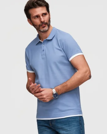 Tricou polo cu detalii contrastante din bumbac piqué, Albastru