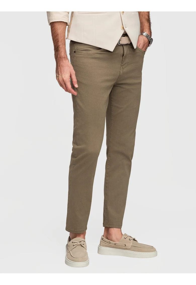 Pantaloni chino slim din bumbac cu detalii elegante, Kaki