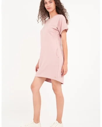Rochie-tricou mini cu buzunare laterale, Roz deschis