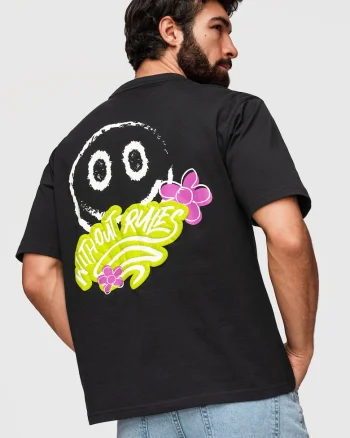 Tricou barbati cu print si material din bumbac 100%, Negru