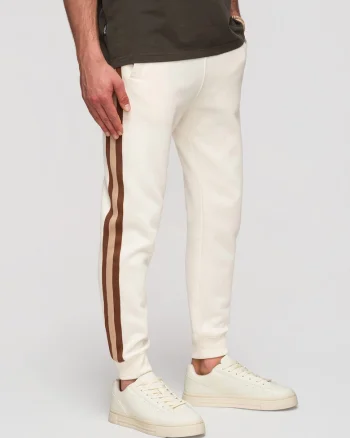 Pantaloni jogger cu elastic si buzunare laterale din material moale, Crem