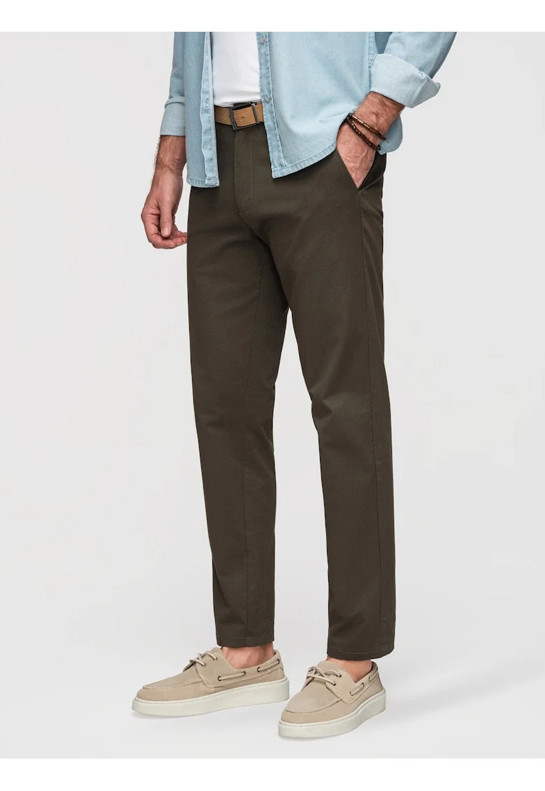 Pantaloni chino din bumbac elastic cu croiala regular fit, Verde inchis