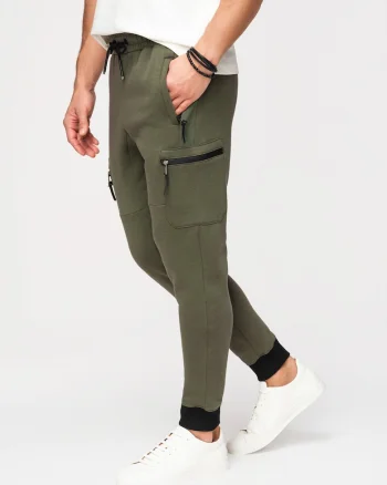 Pantaloni jogger cu buzunare cargo si material elastic, Verde
