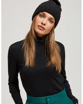 Caciula, negru, acril, striat texturat