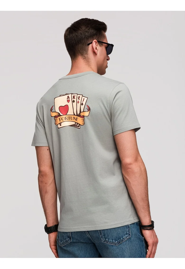 Tricou barbati cu print si material din bumbac, Gri