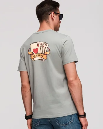Tricou barbati cu print si material din bumbac, Gri