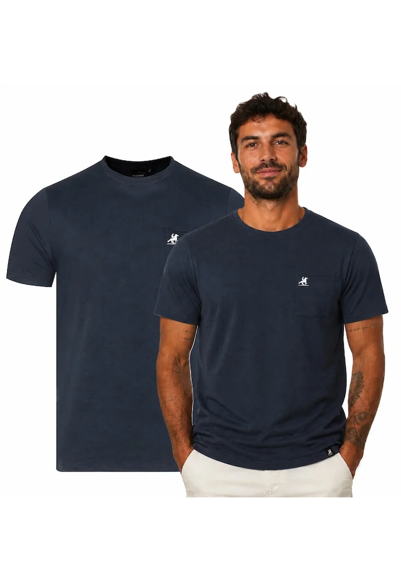 Tricou simplu din bumbac cu buzunar, Bleumarin