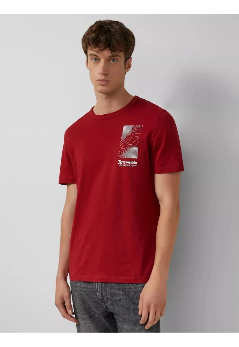 Tricou barbati cu imprimeu frontal, din bumbac, Regular fit, Rosu