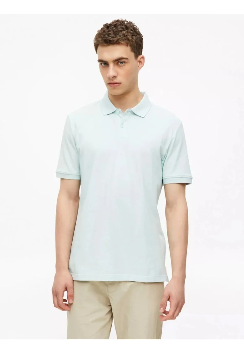 Tricou polo barbati din piqué de bumbac, Regular fit, Albastru deschis