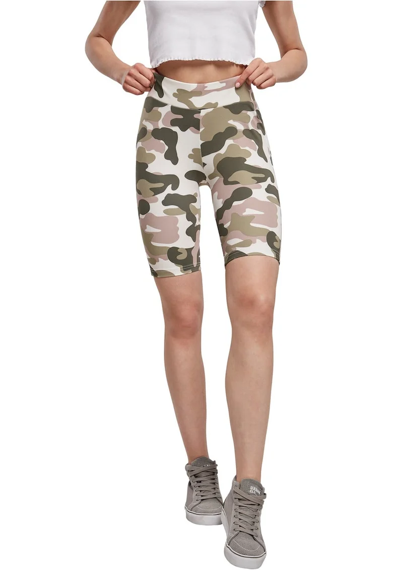 Colanti scurti cu model camuflaj, Alb/Kaki/Roz prafuit