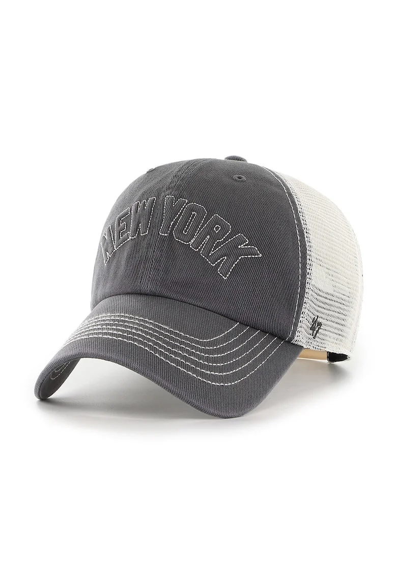 ’47, Sapca trucker cu broderie New York, Alb/Gri grafit
