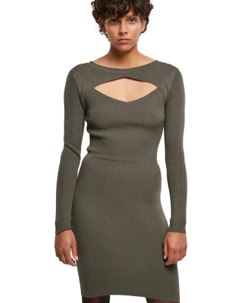 Rochie striata cu decupaj frontal, Verde sparanghel