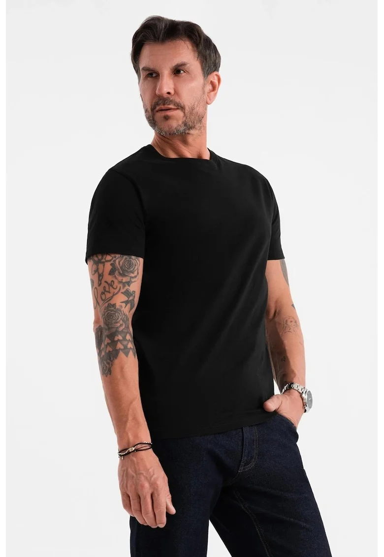 Tricou uni cu decolteu la baza gatului, Negru