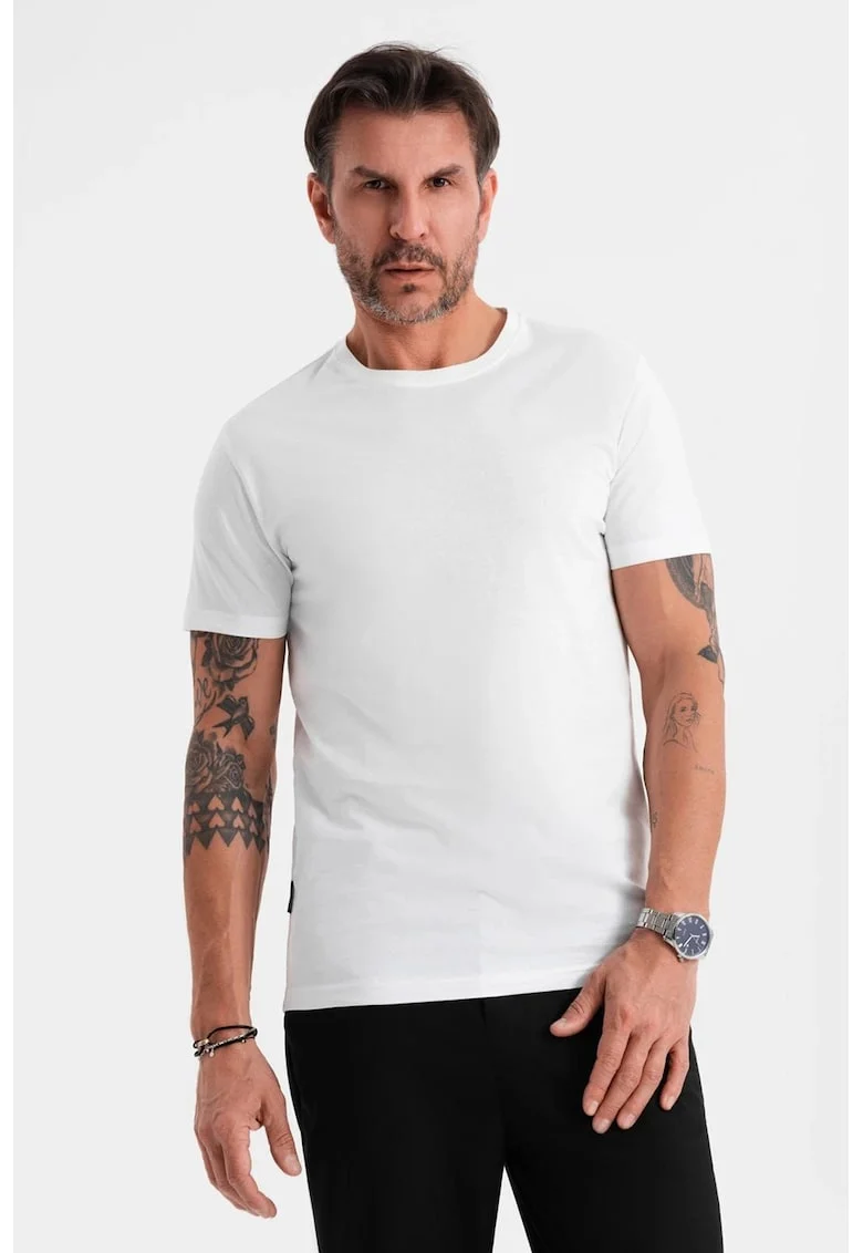Tricou uni cu decolteu la baza gatului, Alb optic
