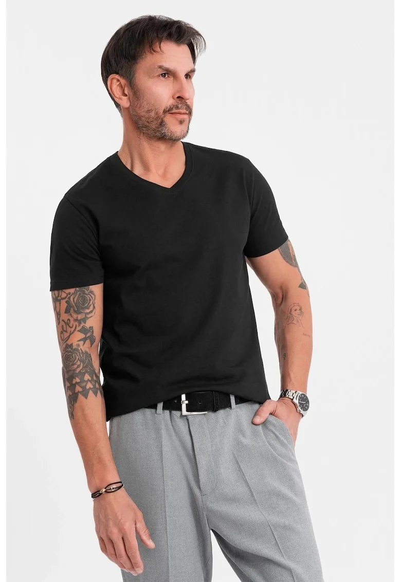 Tricou uni cu decolteu in V, Negru