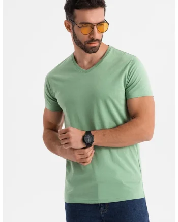 Tricou uni cu decolteu in V, Verde deschis