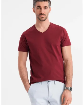 Tricou uni cu decolteu in V, Visiniu