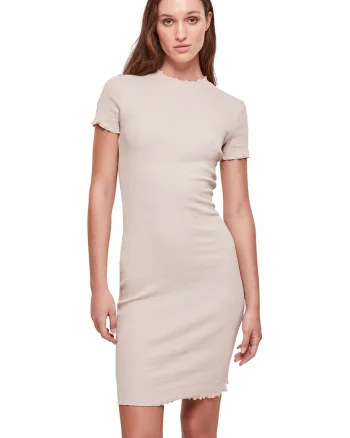 Rochie cambrata cu margini valurite, Crem