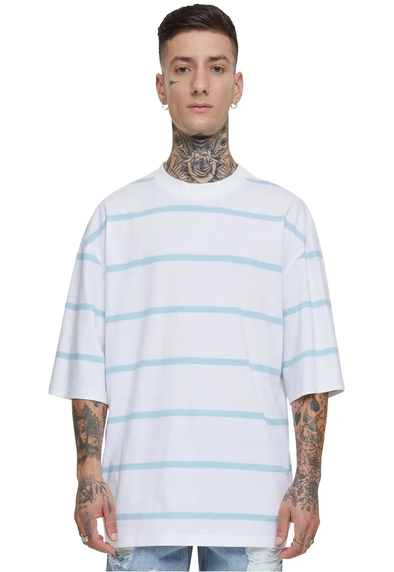 Tricou supradimensionat cu model in dungi, Alb/Albastru glaciar