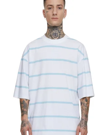 Tricou supradimensionat cu model in dungi, Alb/Albastru glaciar